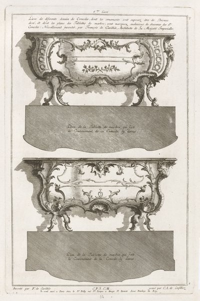 Deux différents desseins de Comodes von Jean François Cuvilliés